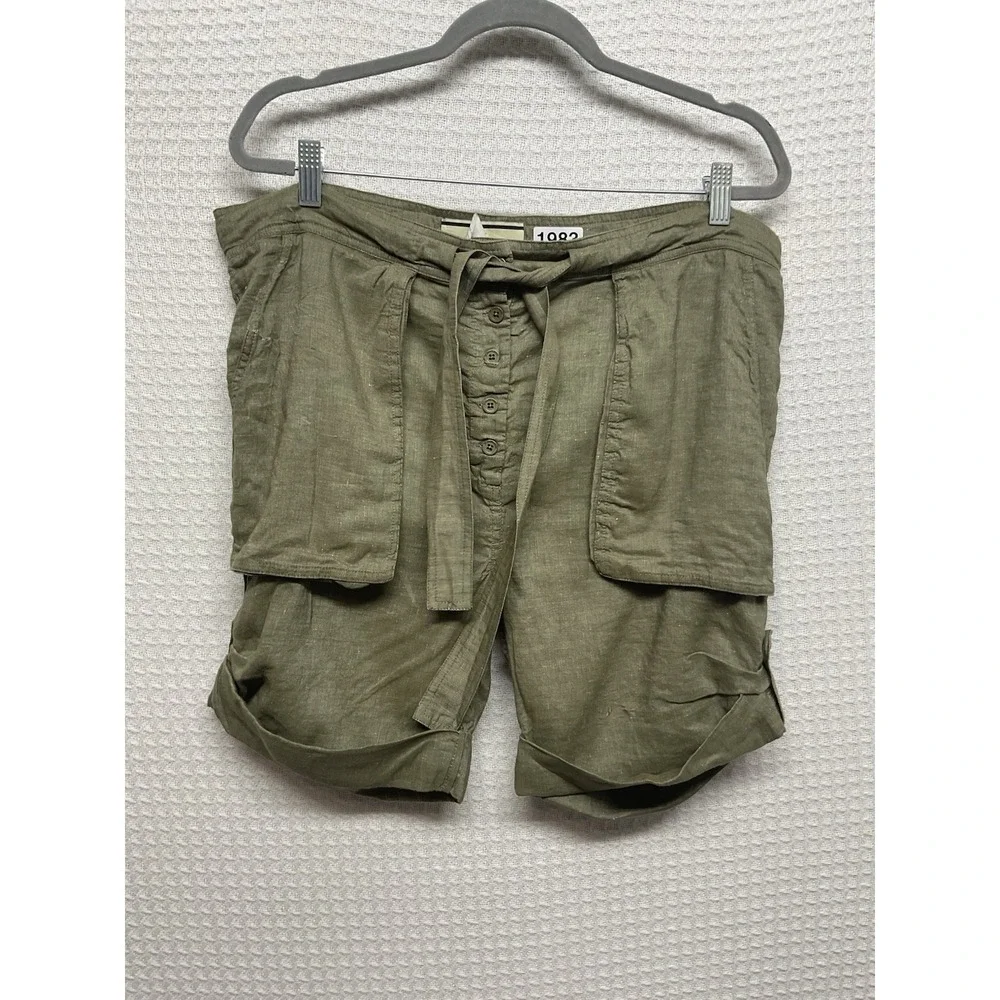 By Malene Birger Olive Linen Cargo High Waisted Tie Belt Button Fly Utility 38